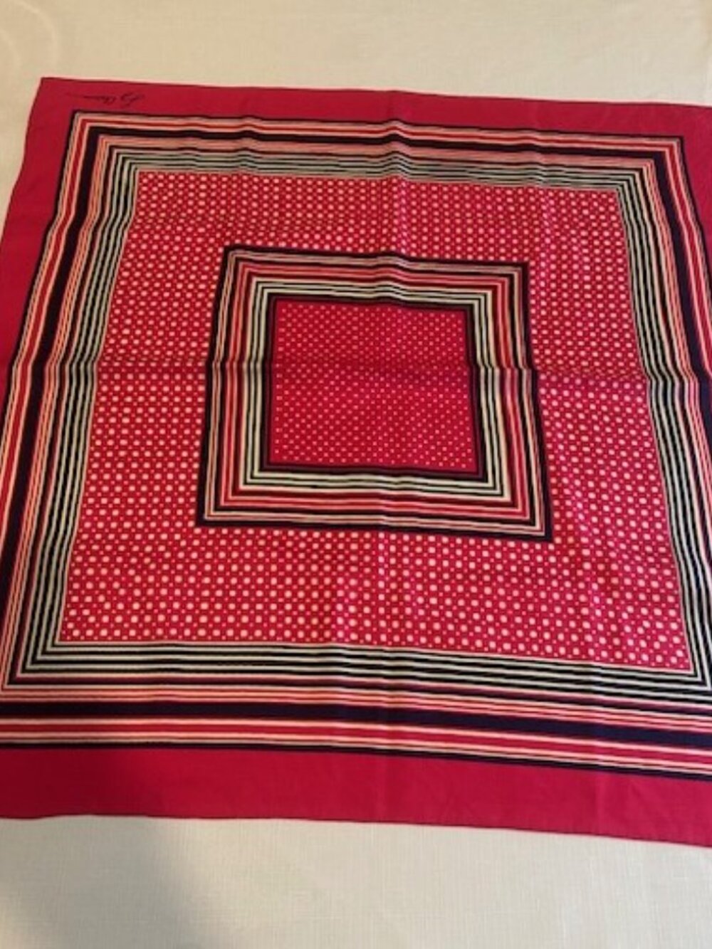 LIZ CLAIBORNE 100% Silk Red/White/Blue Square SCARF - Picture 6 of 9